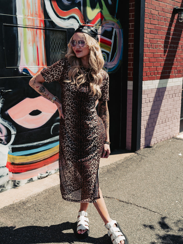 CAME TO SLAY LEOPARD MESH DRESS