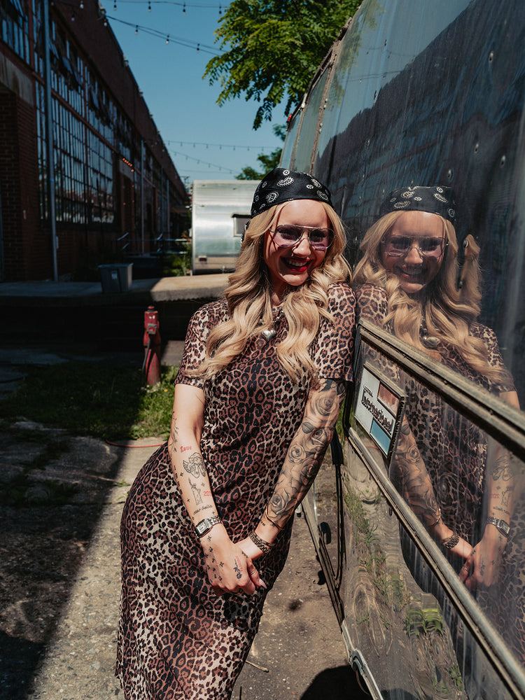 CAME TO SLAY LEOPARD MESH DRESS