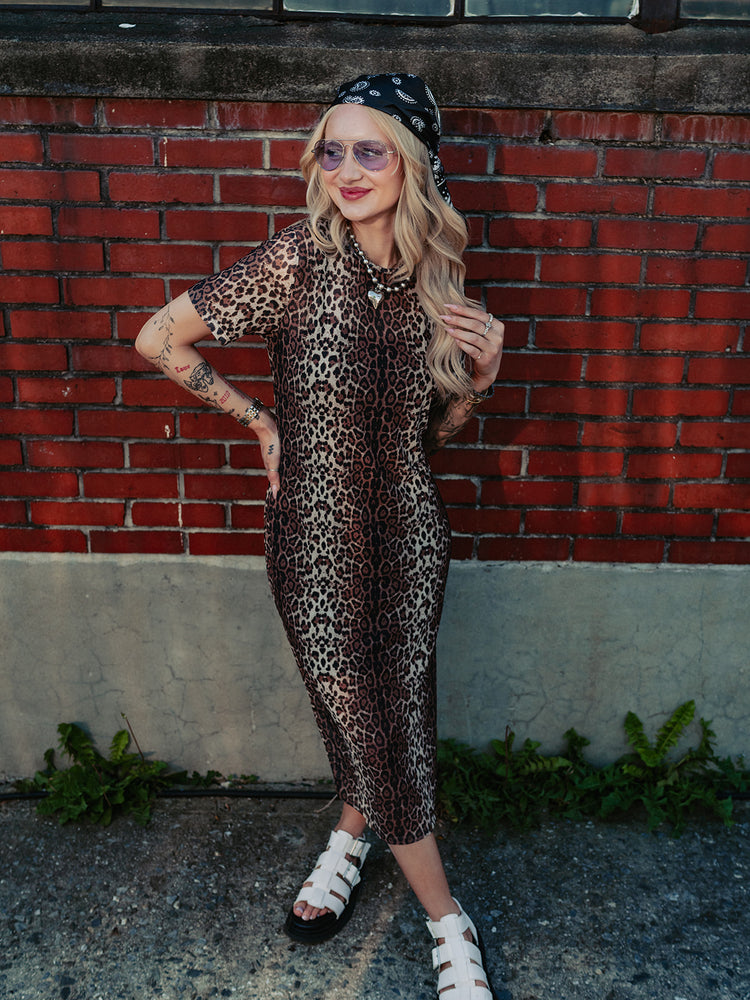 CAME TO SLAY LEOPARD MESH DRESS