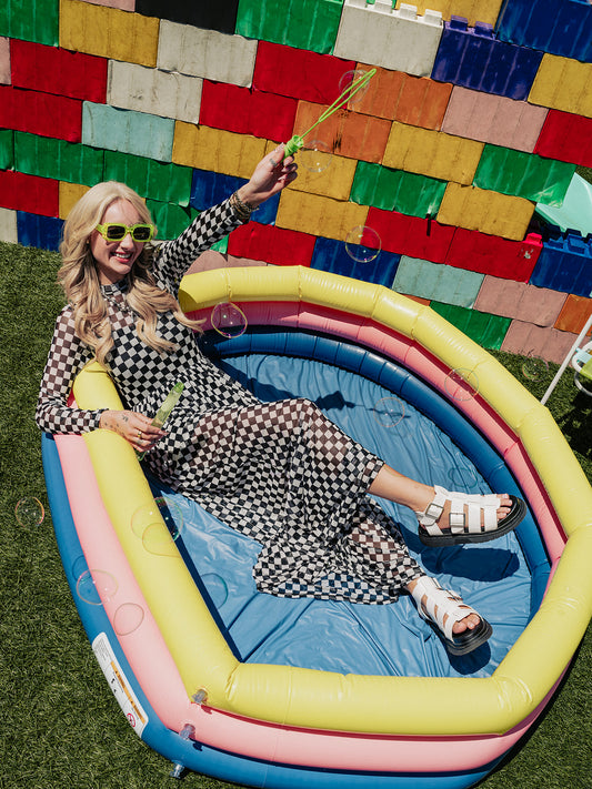 FIERCE FEMALE MESH MAXI DRESS IN CHECKERED PRINT S-3XL