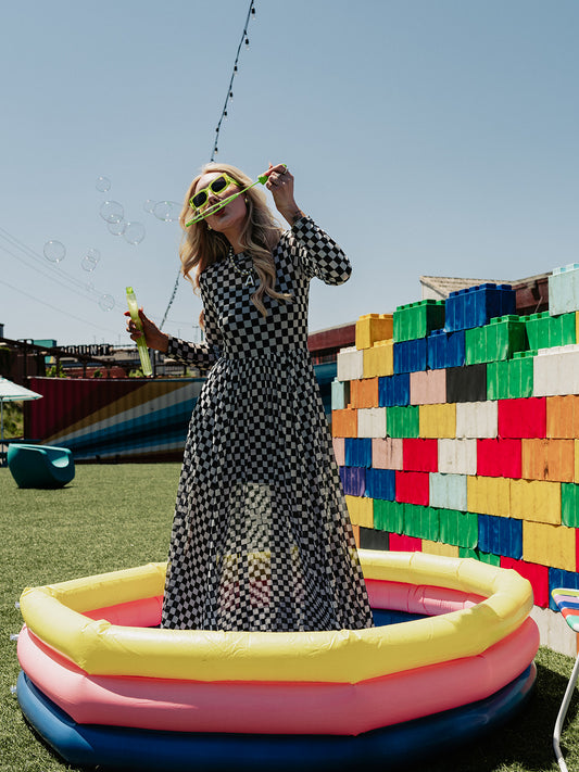 FIERCE FEMALE MESH MAXI DRESS IN CHECKERED PRINT S-3XL