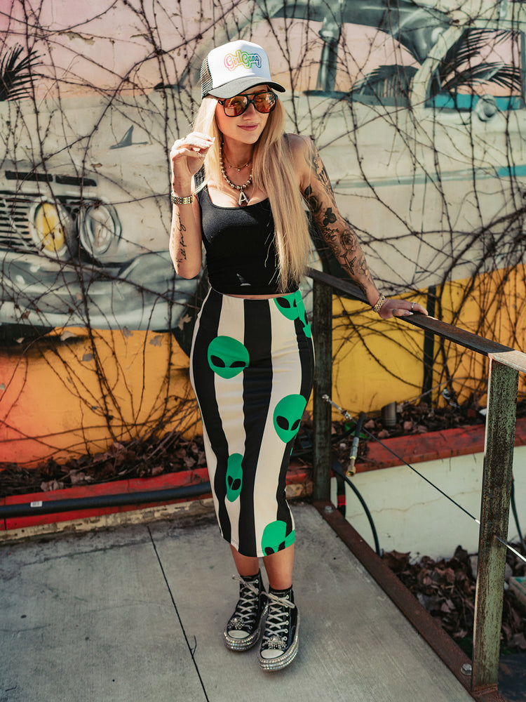 *RESTOCKED!* NEED MORE SPACE ALIEN MIDI SKIRT S-3XL