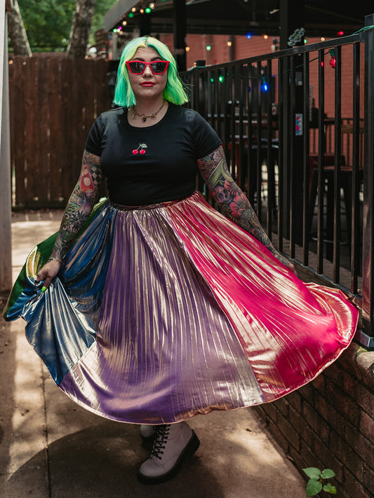 *RESTOCKED!* METALLIC MISFIT PLEATED SKIRT S-XL