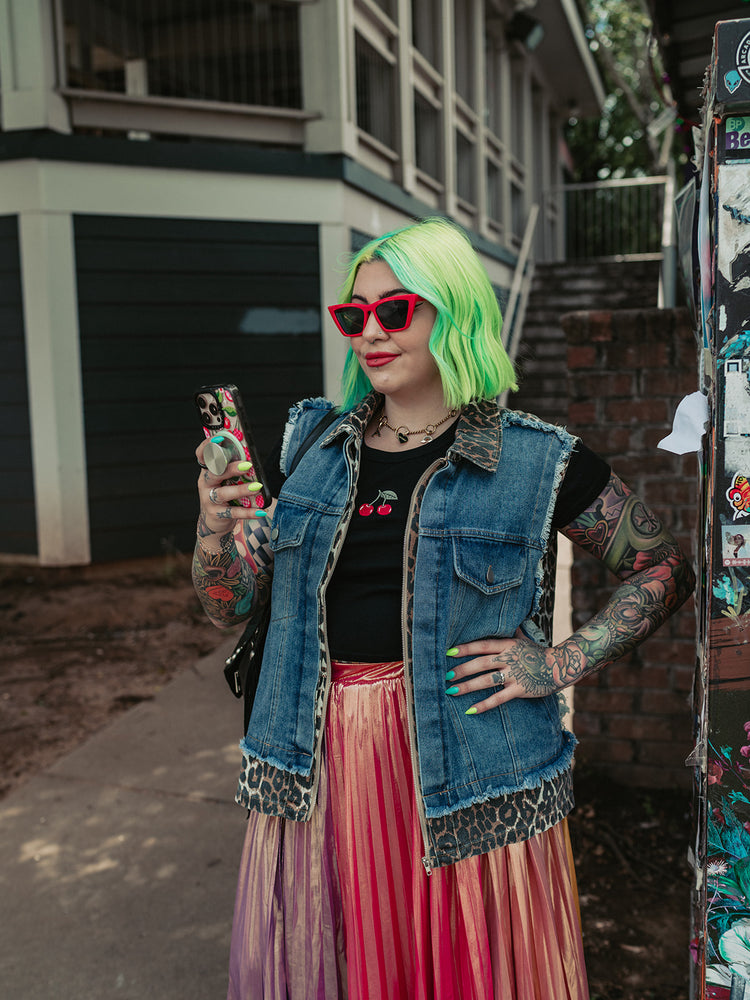 DON'T TAME ME LEOPARD DENIM VEST S-XL