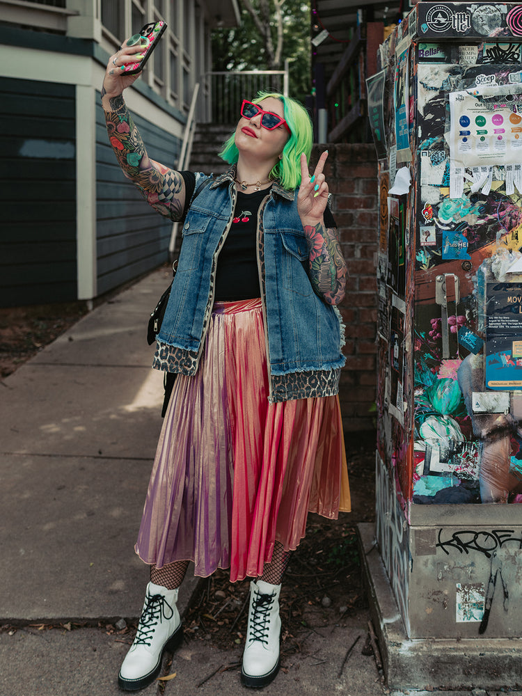 METALLIC MISFIT PLEATED SKIRT S-XL