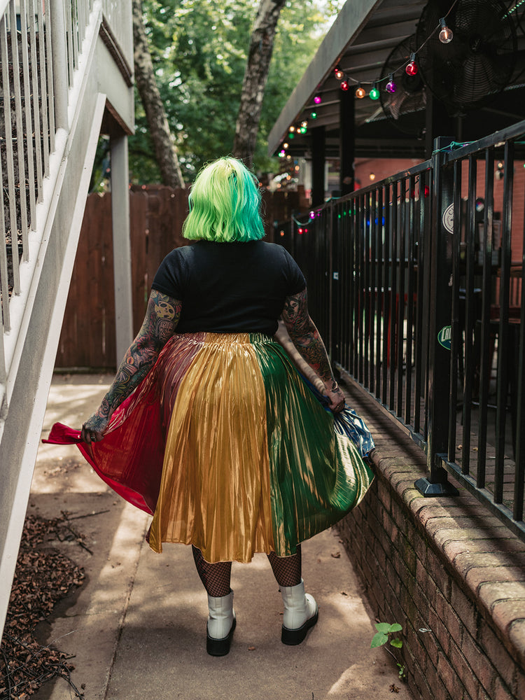 METALLIC MISFIT PLEATED SKIRT S-XL