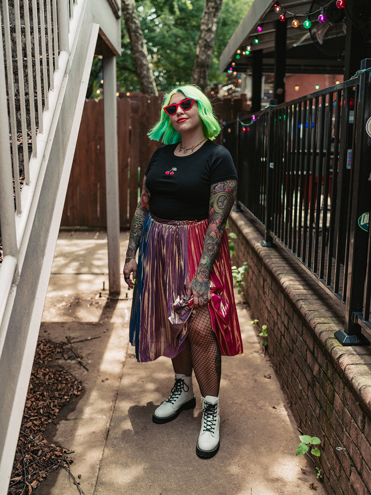 METALLIC MISFIT PLEATED SKIRT S-XL