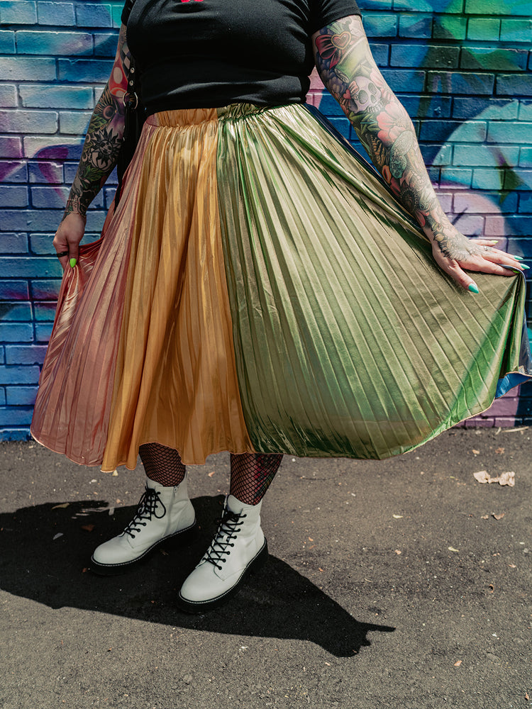 METALLIC MISFIT PLEATED SKIRT S-XL