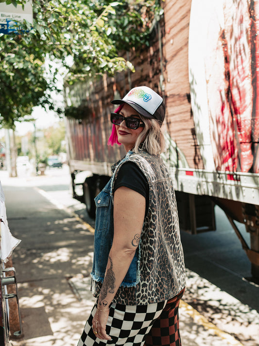 DON'T TAME ME LEOPARD DENIM VEST S-XL