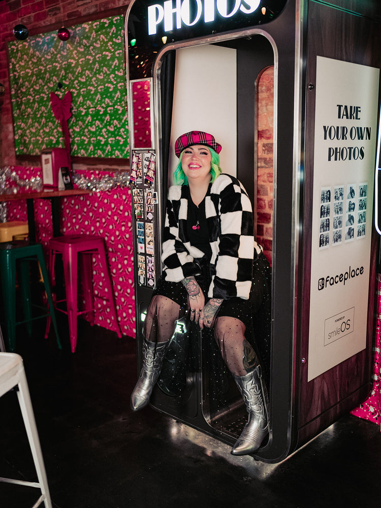 AFTER PARTY ENERGY CHECKERED FAUX FUR COAT