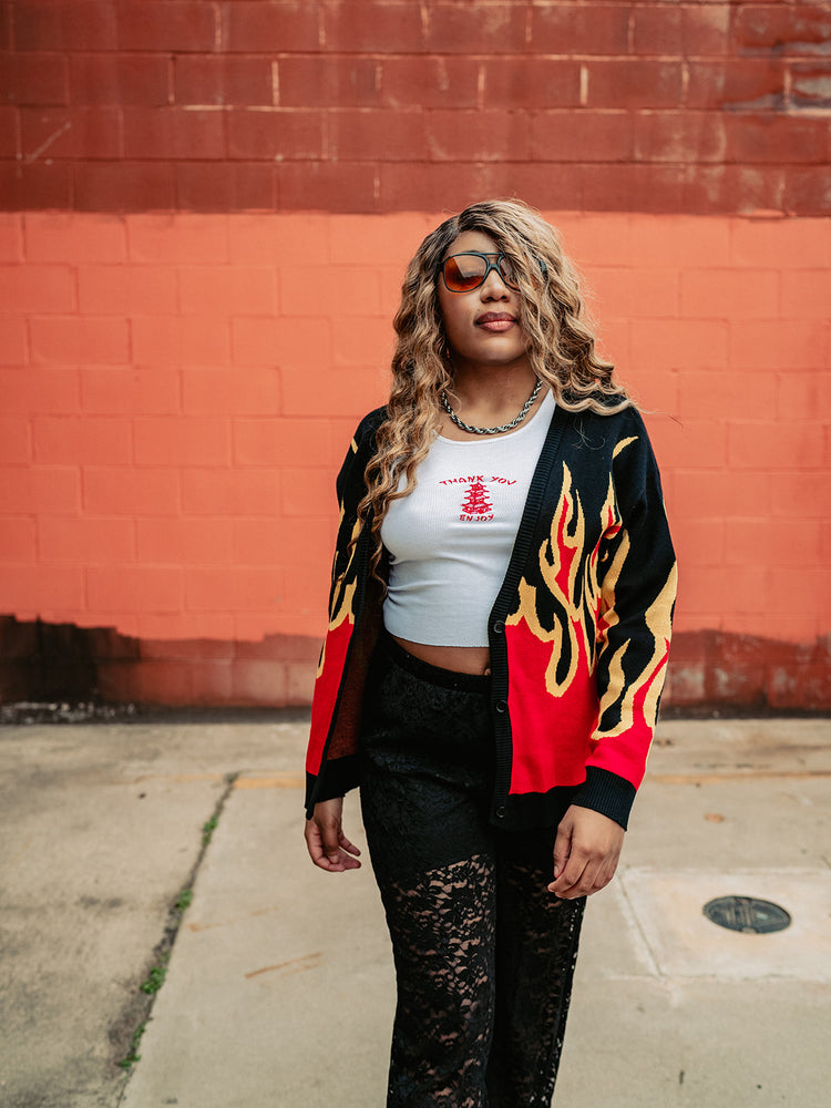 GIRL ON FIRE KNIT CARDIGAN