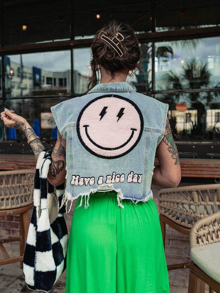 *RESTOCKED* GOOD VIBES ONLY DISTRESSED DENIM VEST