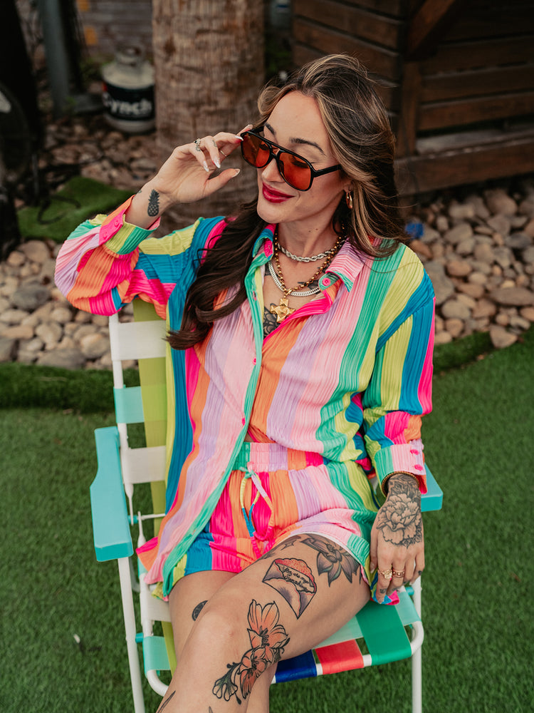 *RESTOCKED* RAINBOW RIOT PLISSE SHORT SET S-3XL