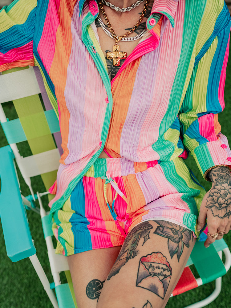*RESTOCKED* RAINBOW RIOT PLISSE SHORT SET S-3XL