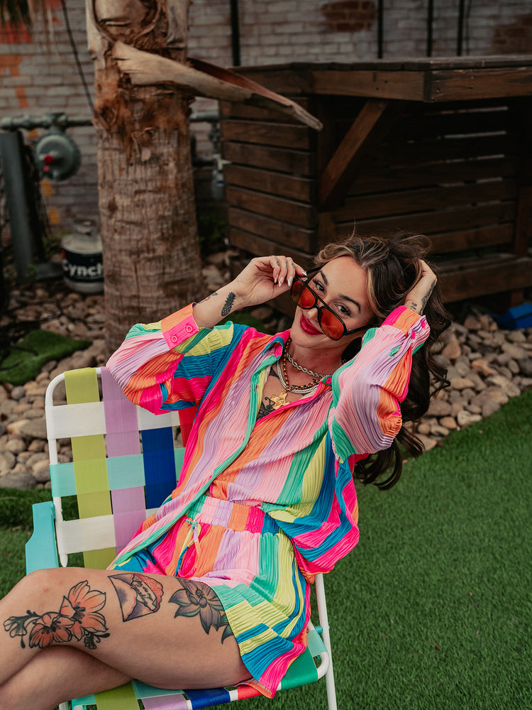 *RESTOCKED* RAINBOW RIOT PLISSE SHORT SET S-3XL