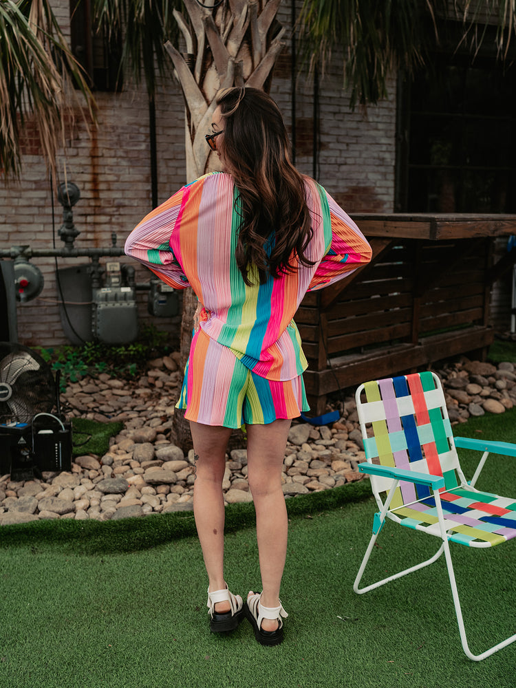 *RESTOCKED* RAINBOW RIOT PLISSE SHORT SET S-3XL