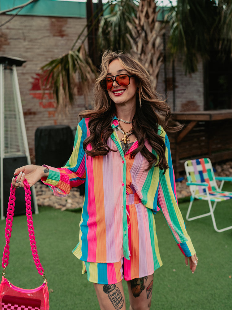 *RESTOCKED* RAINBOW RIOT PLISSE SHORT SET S-3XL