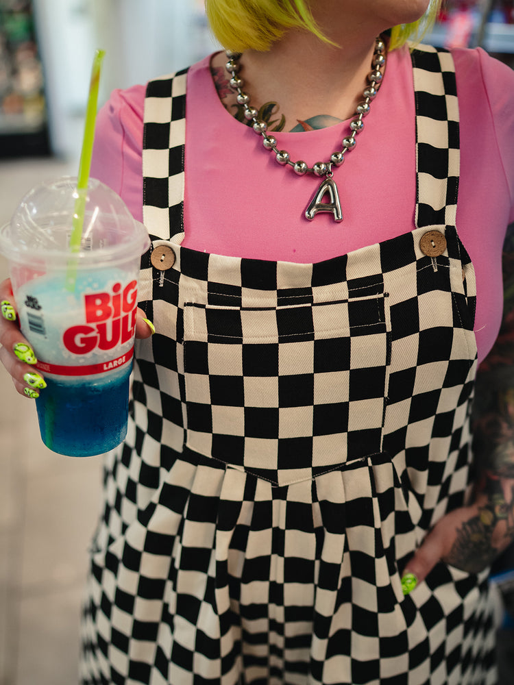 SKATER GIRL WIDE LEG CHECKERED OVERALLS