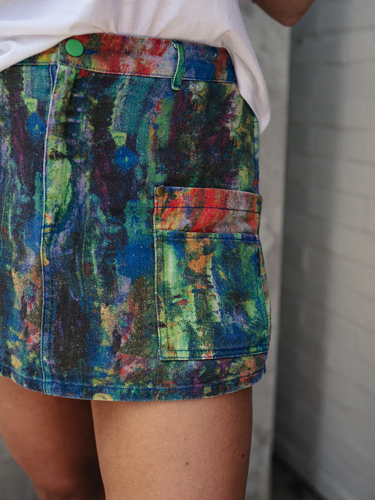 TEENAGE DIRTBAG SPLATTER PAINT DENIM SKORT