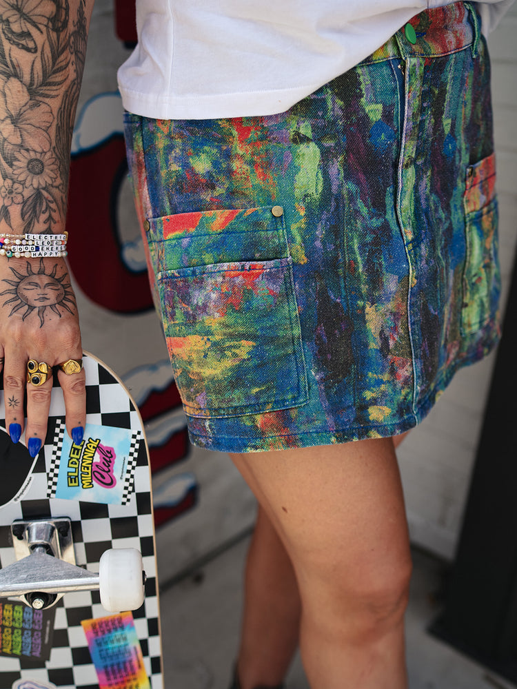 TEENAGE DIRTBAG SPLATTER PAINT DENIM SKORT