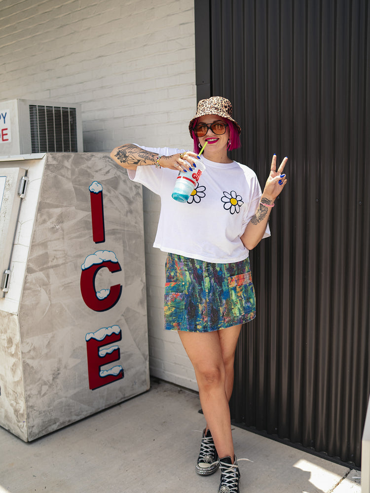 TEENAGE DIRTBAG SPLATTER PAINT DENIM SKORT