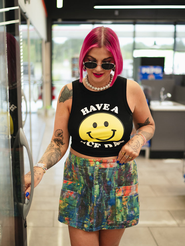 TEENAGE DIRTBAG SPLATTER PAINT DENIM SKORT