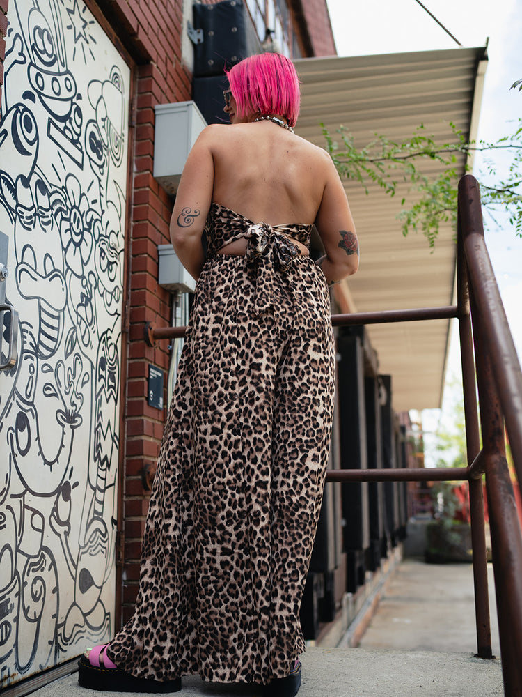 NO APOLOGIES LEOPARD PRINT WIDE LEG JUMPSUIT