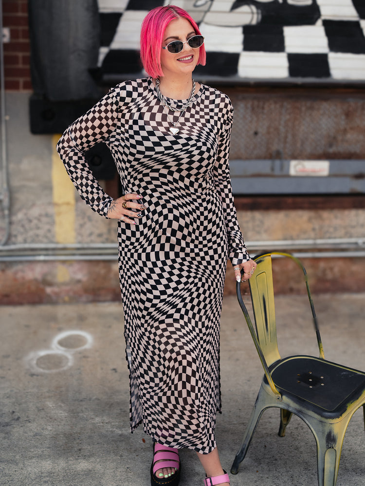 REALITY CHECK MESH MIDI DRESS