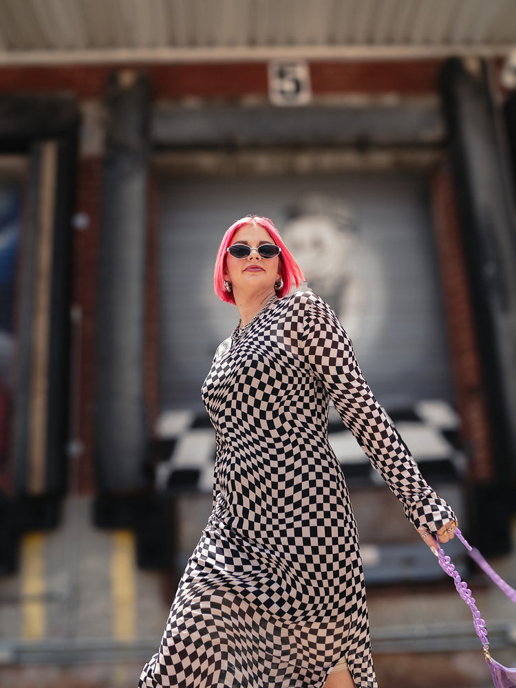 REALITY CHECK MESH MIDI DRESS