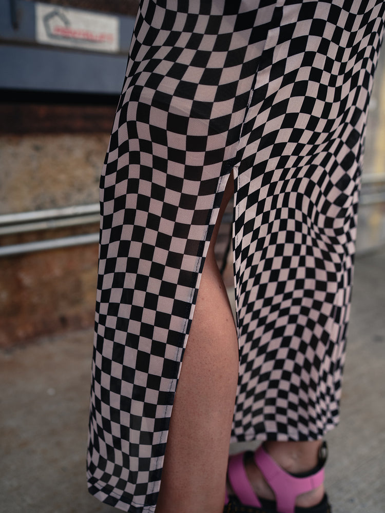 REALITY CHECK MESH MIDI DRESS