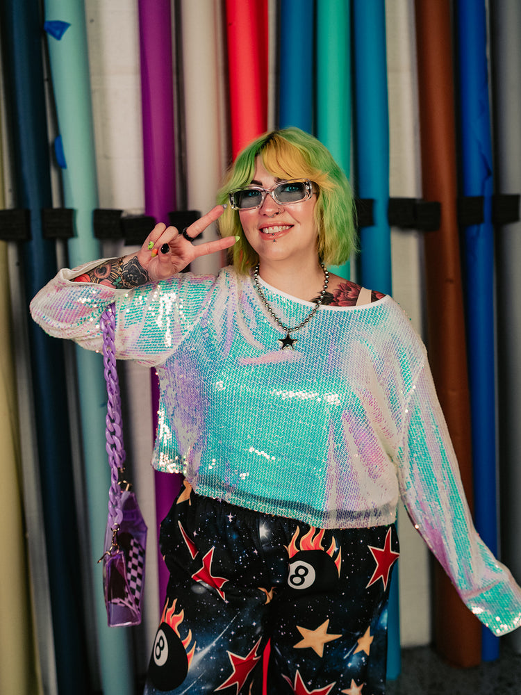 OUT OF THIS WORLD SEQUIN TOP