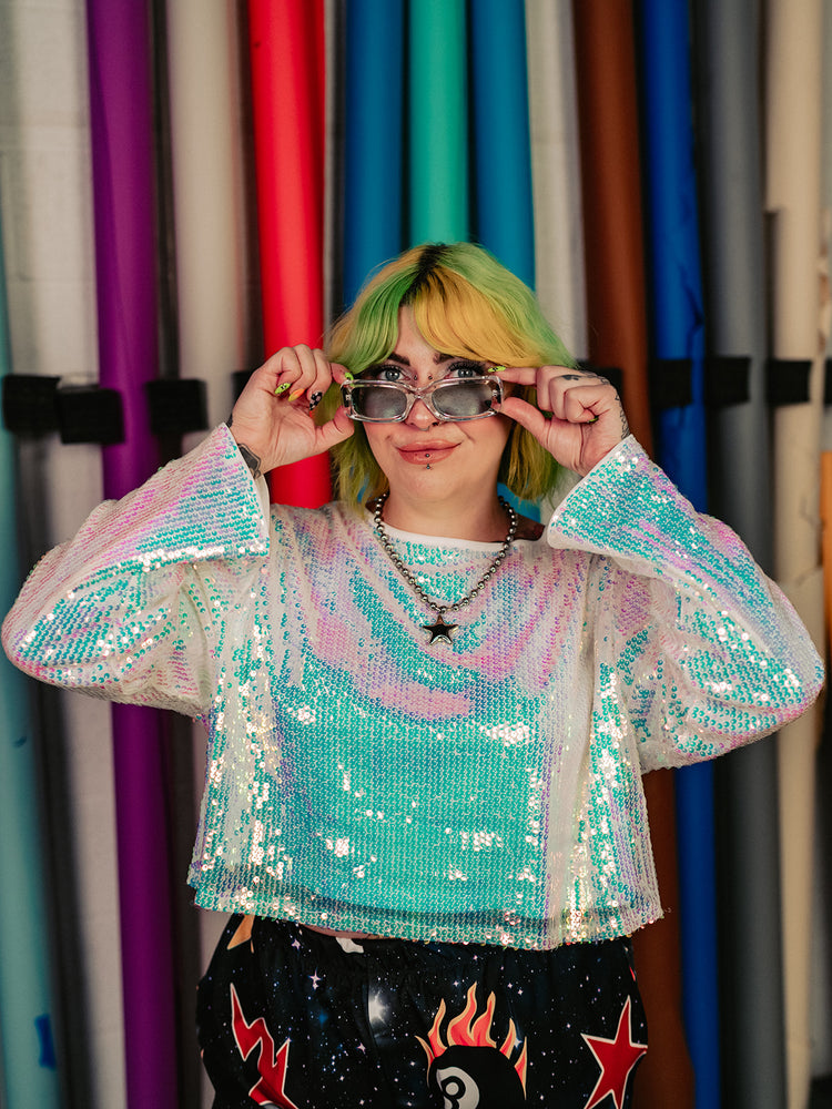 OUT OF THIS WORLD SEQUIN TOP