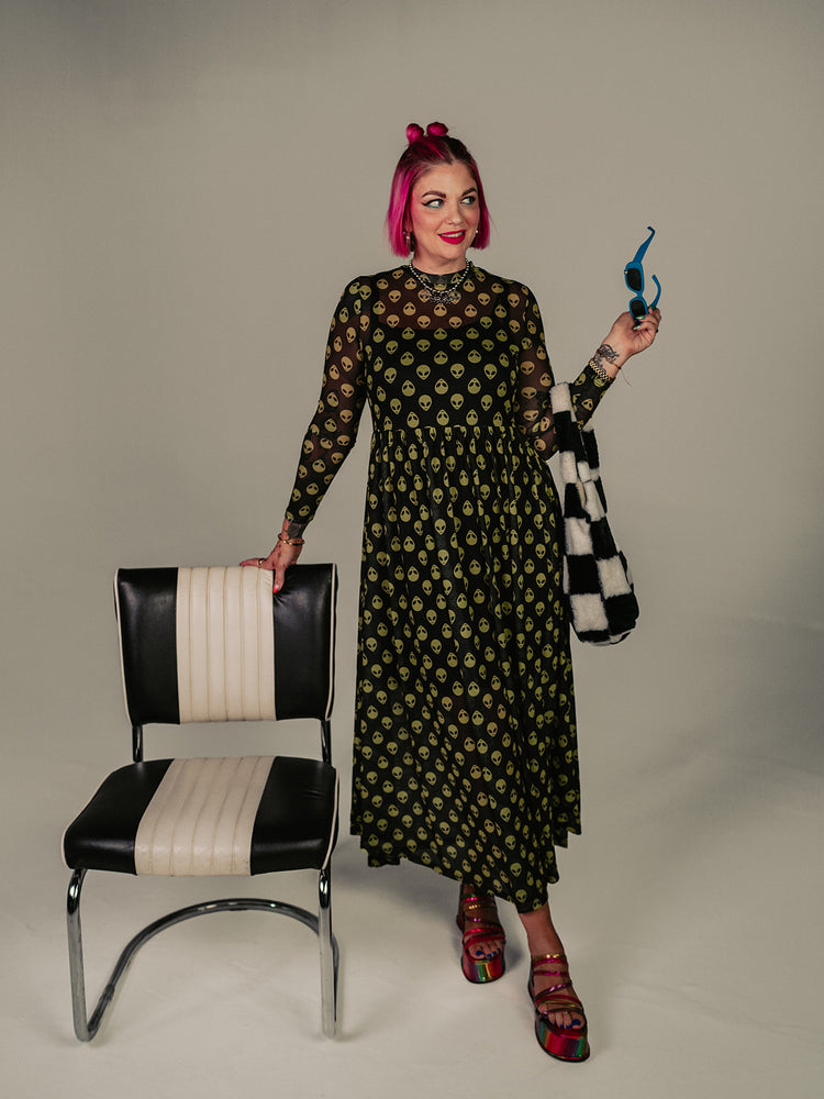 *PREORDER* ALORA EDEN EXCLUSIVE: FIERCE FEMALE MESH MAXI DRESS IN ALIEN INVASION S-3XL