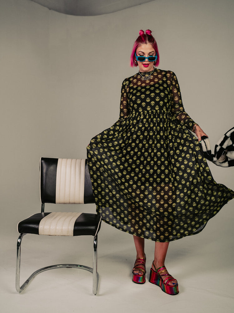 *PREORDER* ALORA EDEN EXCLUSIVE: FIERCE FEMALE MESH MAXI DRESS IN ALIEN INVASION S-3XL