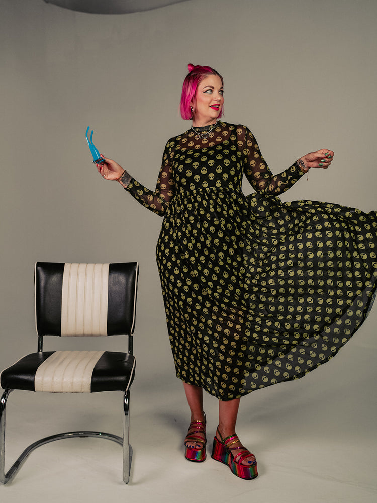 *PREORDER* ALORA EDEN EXCLUSIVE: FIERCE FEMALE MESH MAXI DRESS IN ALIEN INVASION S-3XL