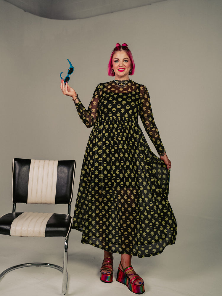 *PREORDER* ALORA EDEN EXCLUSIVE: FIERCE FEMALE MESH MAXI DRESS IN ALIEN INVASION S-3XL