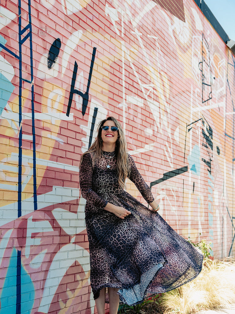 FIERCE FEMALE MESH MAXI DRESS IN MIDNIGHT MAYHEM