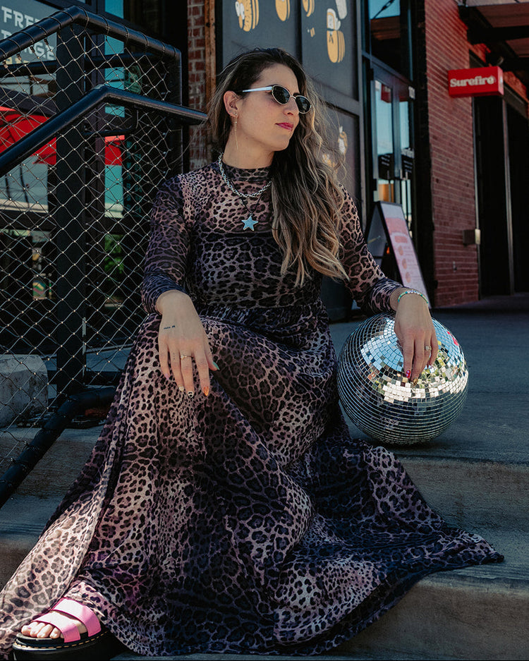 FIERCE FEMALE MESH MAXI DRESS IN MIDNIGHT MAYHEM