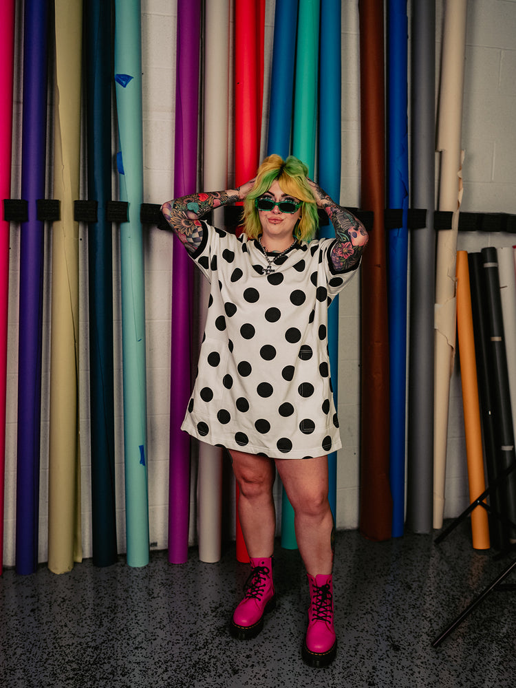 MORE IS MORE POLKA DOT TSHIRT DRESS IN BLACK/WHITE