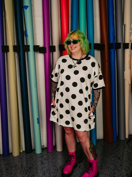 MORE IS MORE POLKA DOT TSHIRT DRESS IN BLACK/WHITE