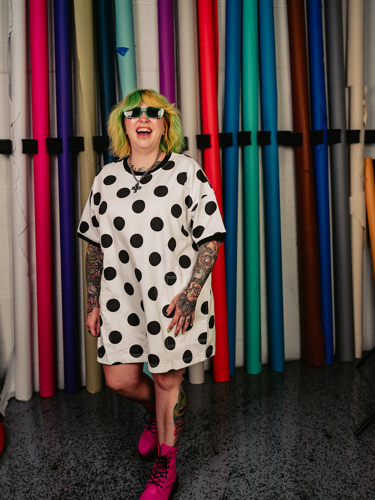 MORE IS MORE POLKA DOT TSHIRT DRESS IN BLACK/WHITE