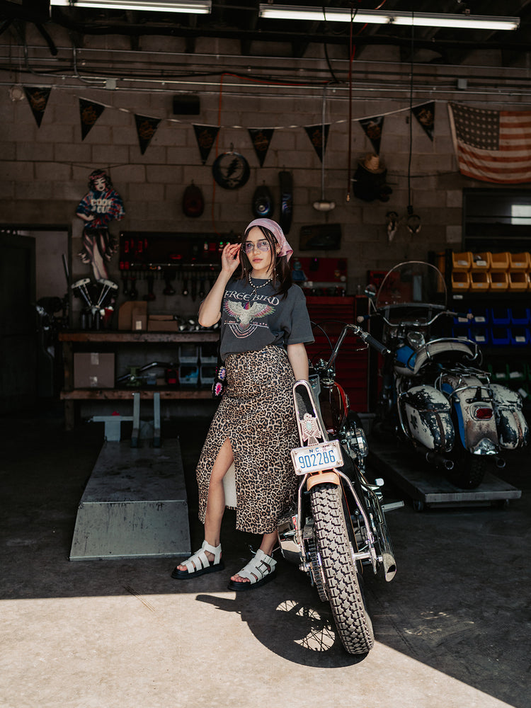 REBEL SOUL LEOPARD DENIM MAXI SKIRT S-XL