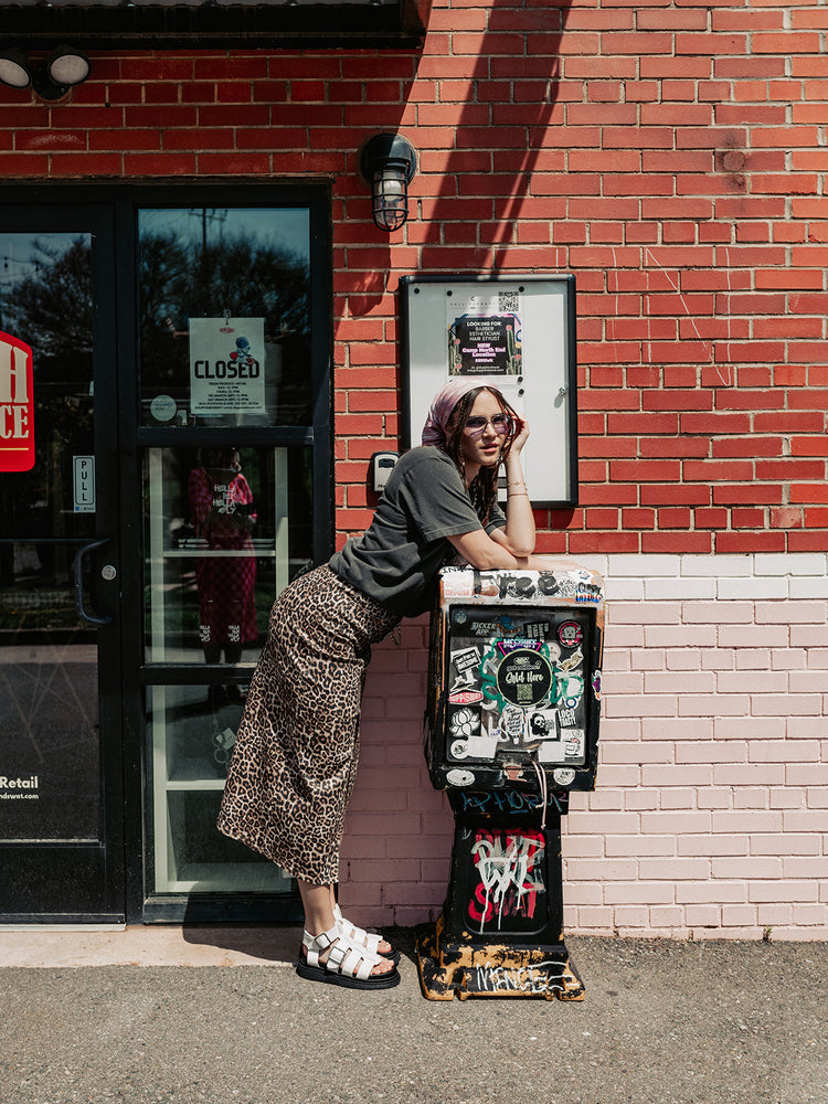 REBEL SOUL LEOPARD DENIM MAXI SKIRT S-XL
