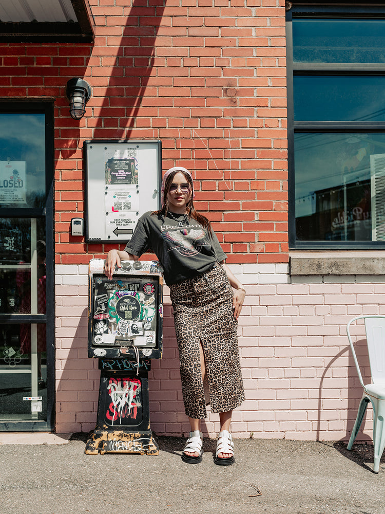 REBEL SOUL LEOPARD DENIM MAXI SKIRT S-XL