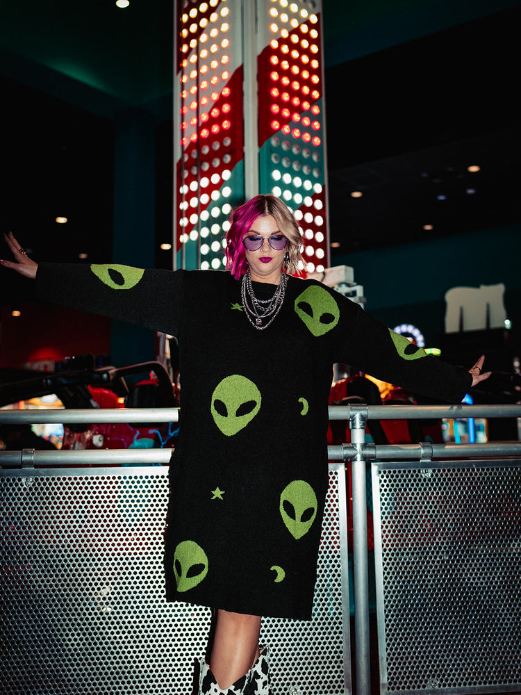 STAY WEIRD ALIEN SWEATER DRESS