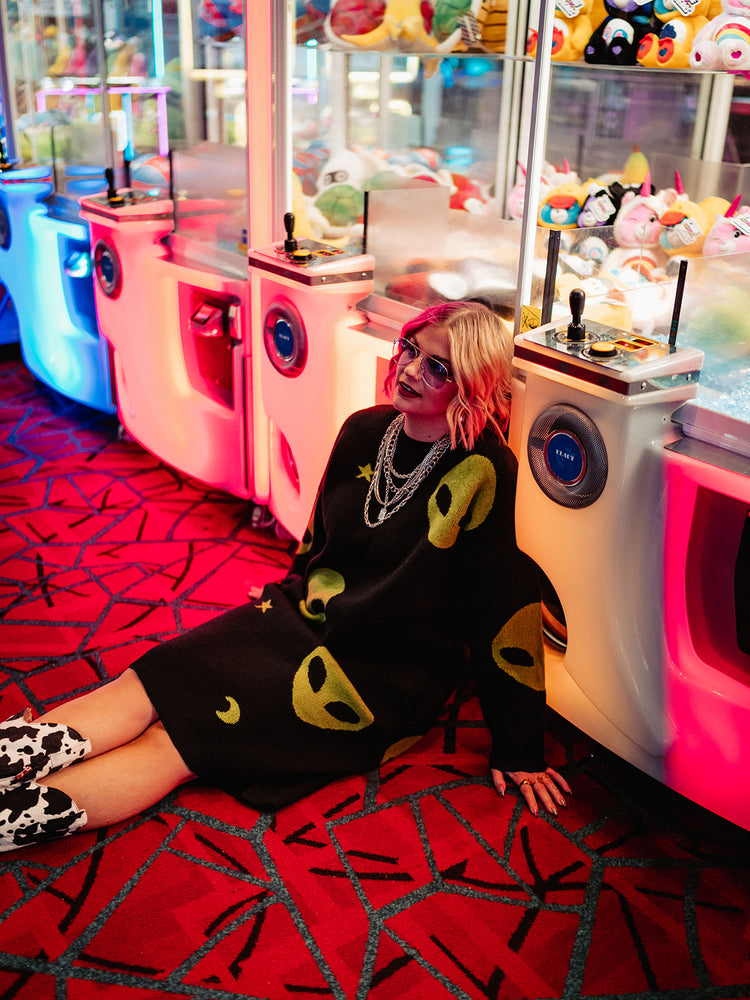 STAY WEIRD ALIEN SWEATER DRESS