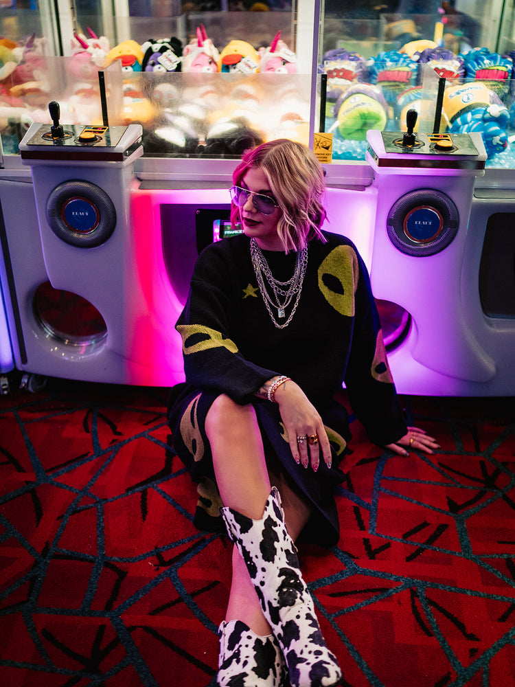 STAY WEIRD ALIEN SWEATER DRESS