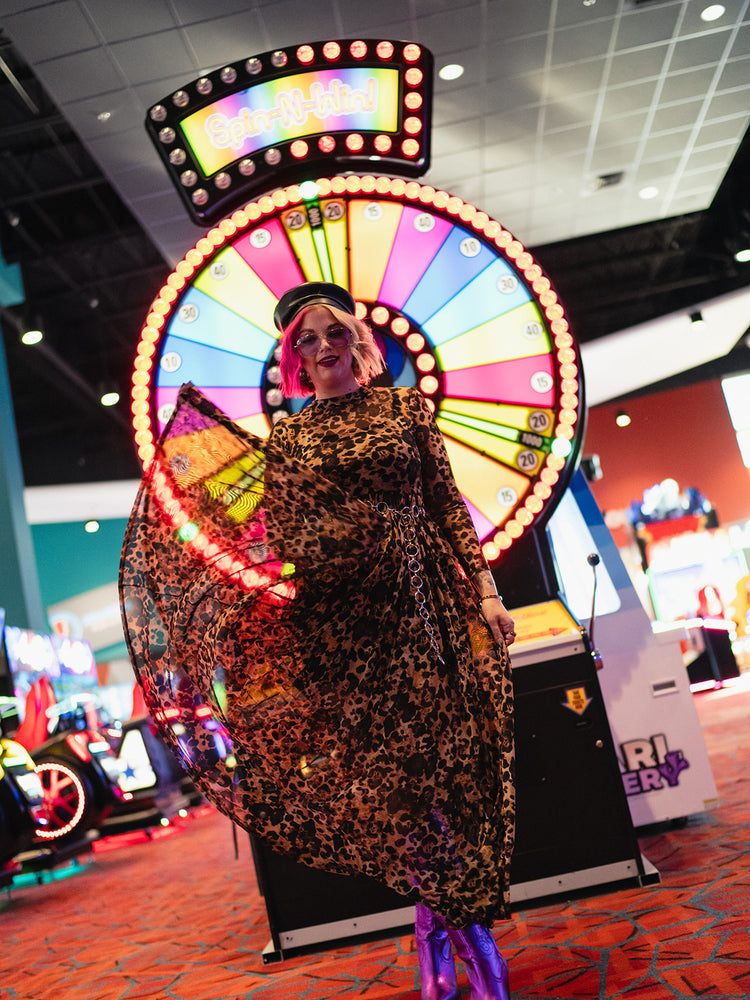 FIERCE FEMALE MESH MAXI DRESS IN LEVELED UP LEOPARD S-3XL