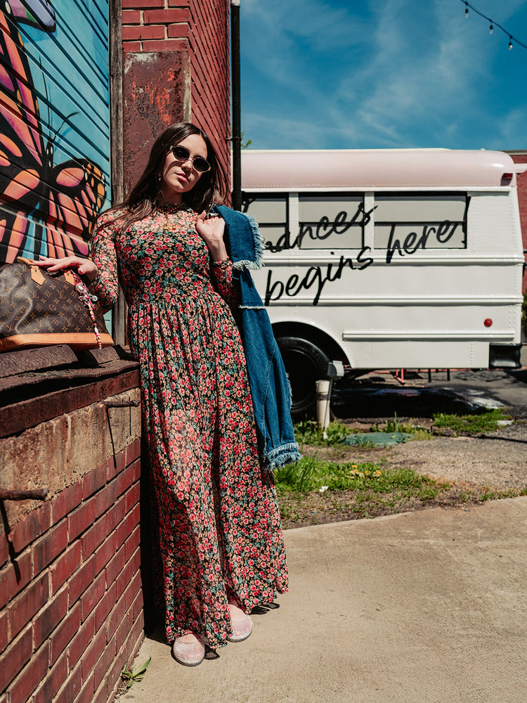 FIERCE FEMALE MESH MAXI DRESS IN 90'S FLORAL S-3XL