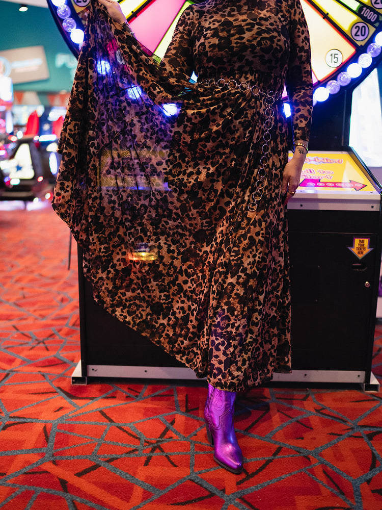FIERCE FEMALE MESH MAXI DRESS IN LEVELED UP LEOPARD S-3XL